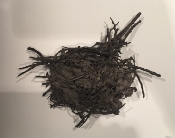 Bird nest made of twigs and leaves cast in bronze