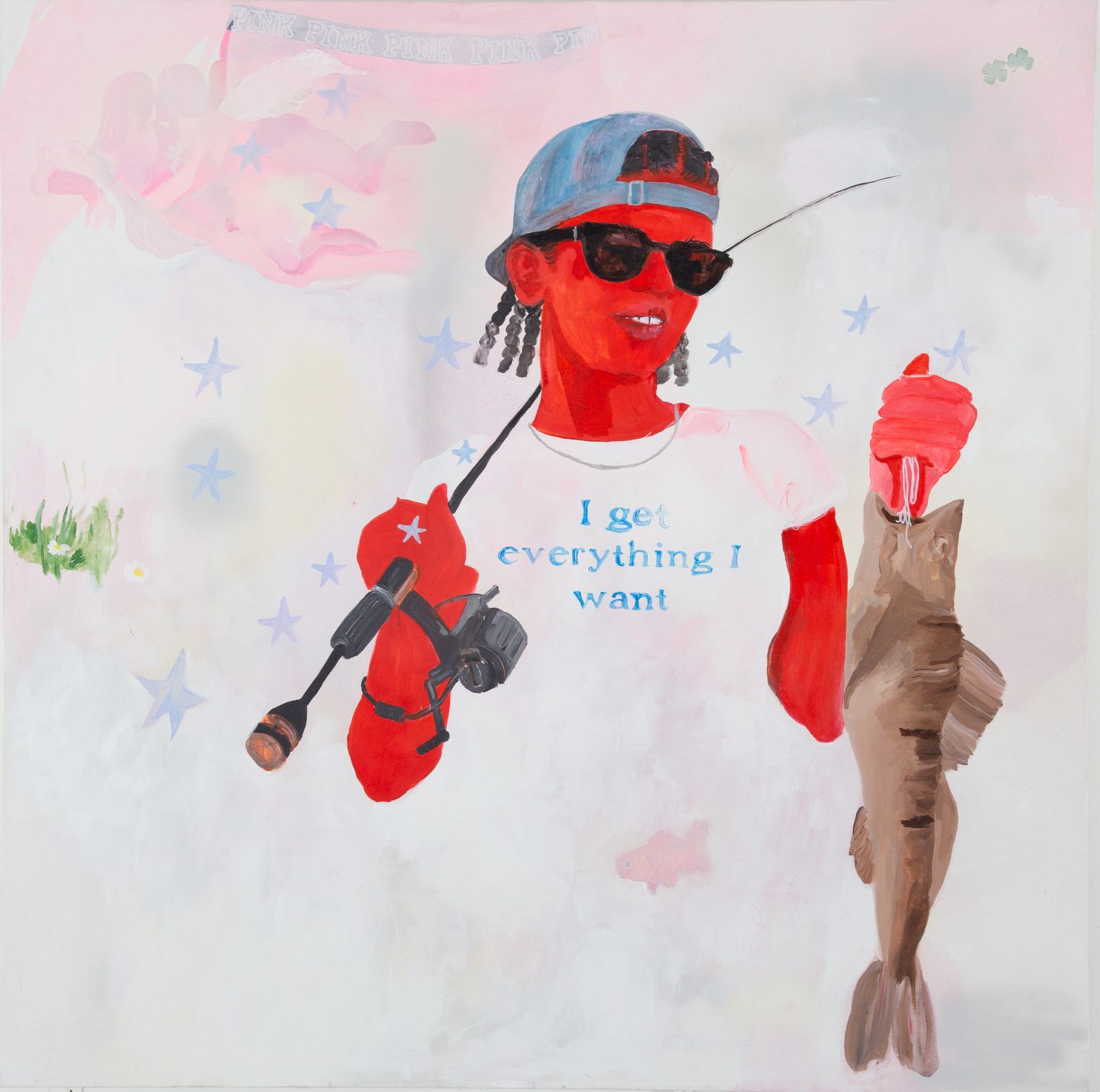 Painting with red, blue and pink