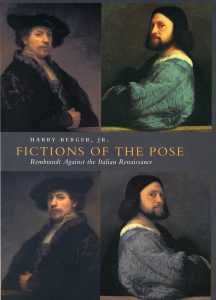 Book cover with portraits and the title: Fictions of the Pose: Rembrandt Against the Italian Renaissance