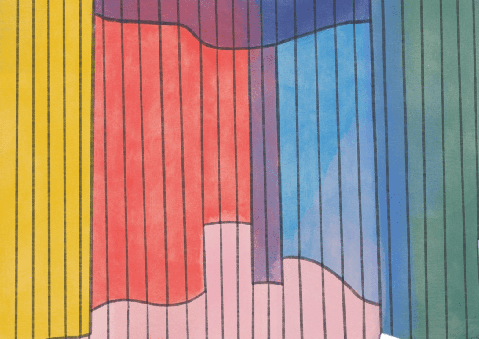 A brightly-coloured, stripey illustration.